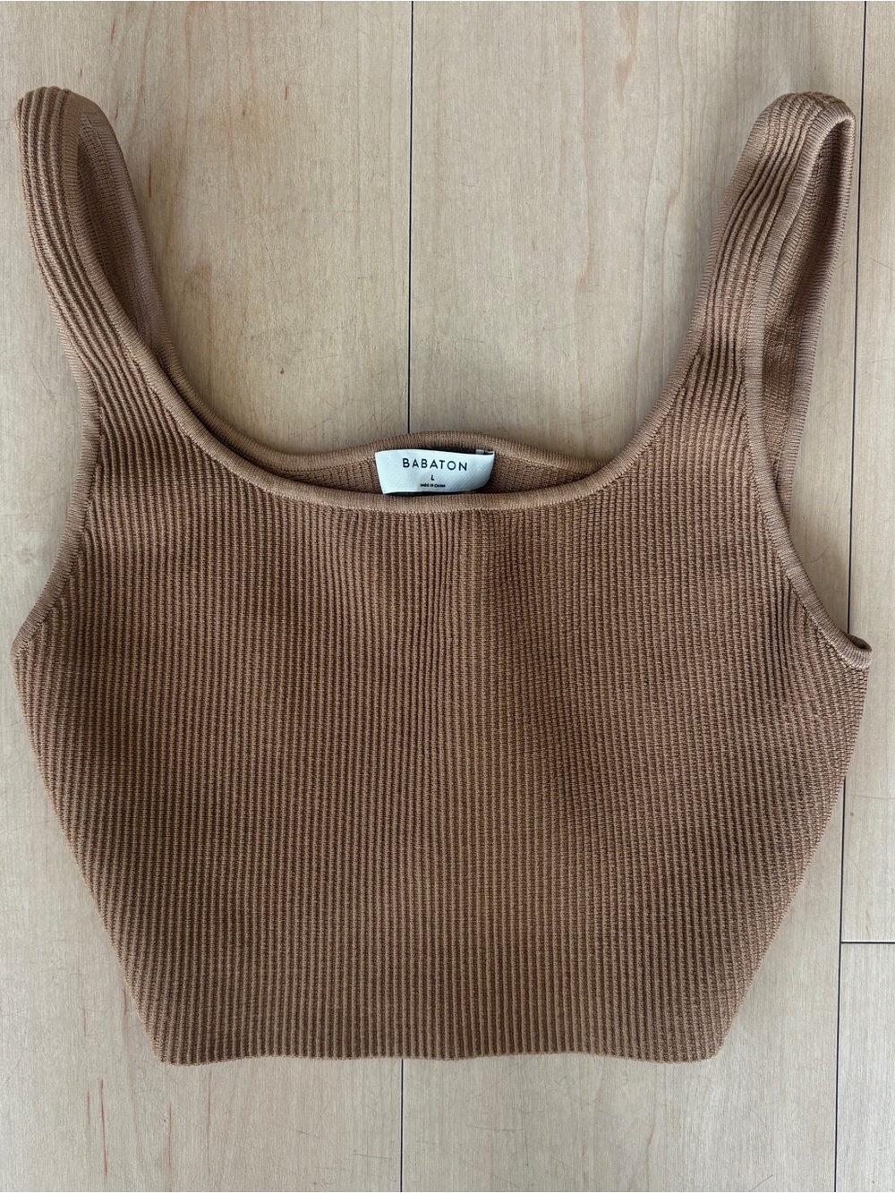 Babaton Ribbed Square-Neck Crop Top - Camel Brown